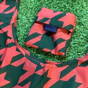 BAGGU Standard Baggu Tote + Carrying Pouch Big Houndstooth Orange & Green